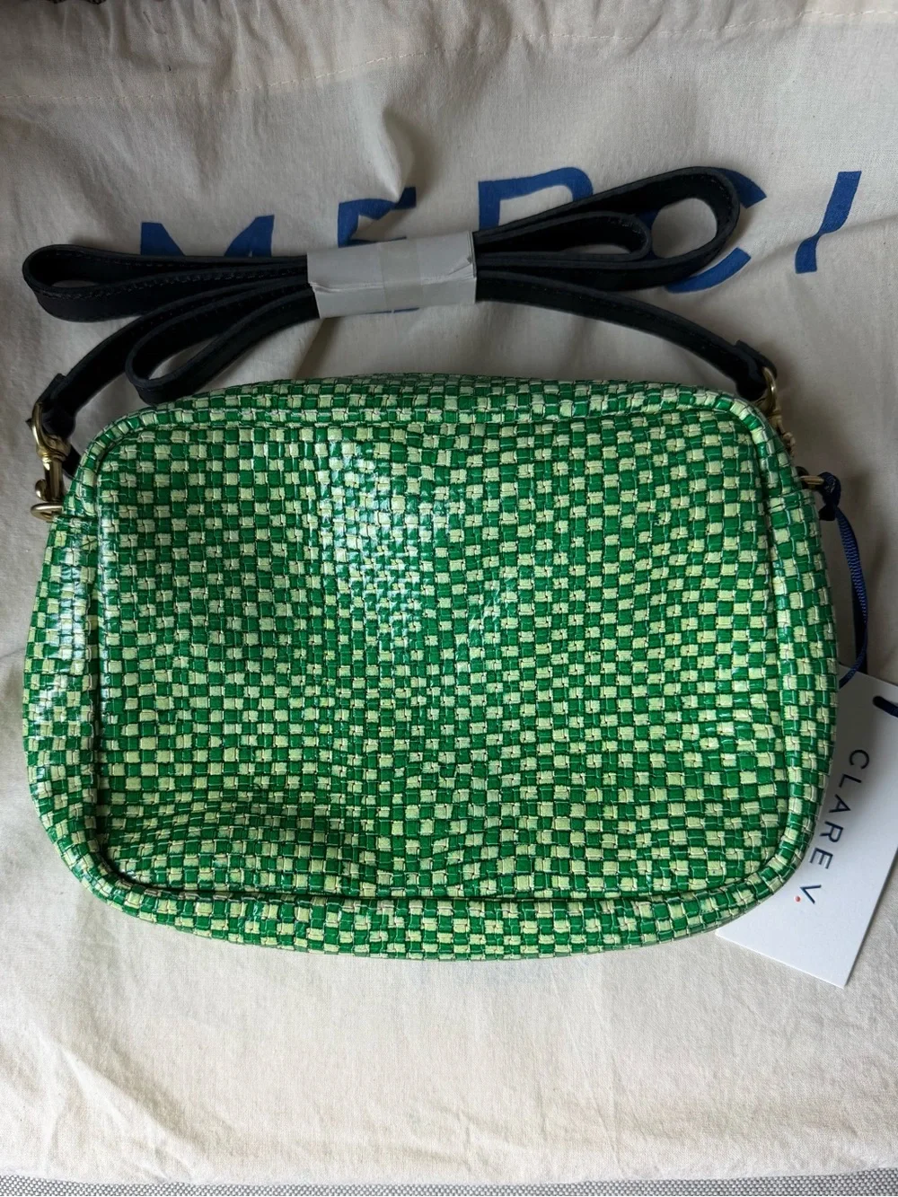 Clare V Green Woven Check Crossbody with Black Strap - Picture 2 of 2